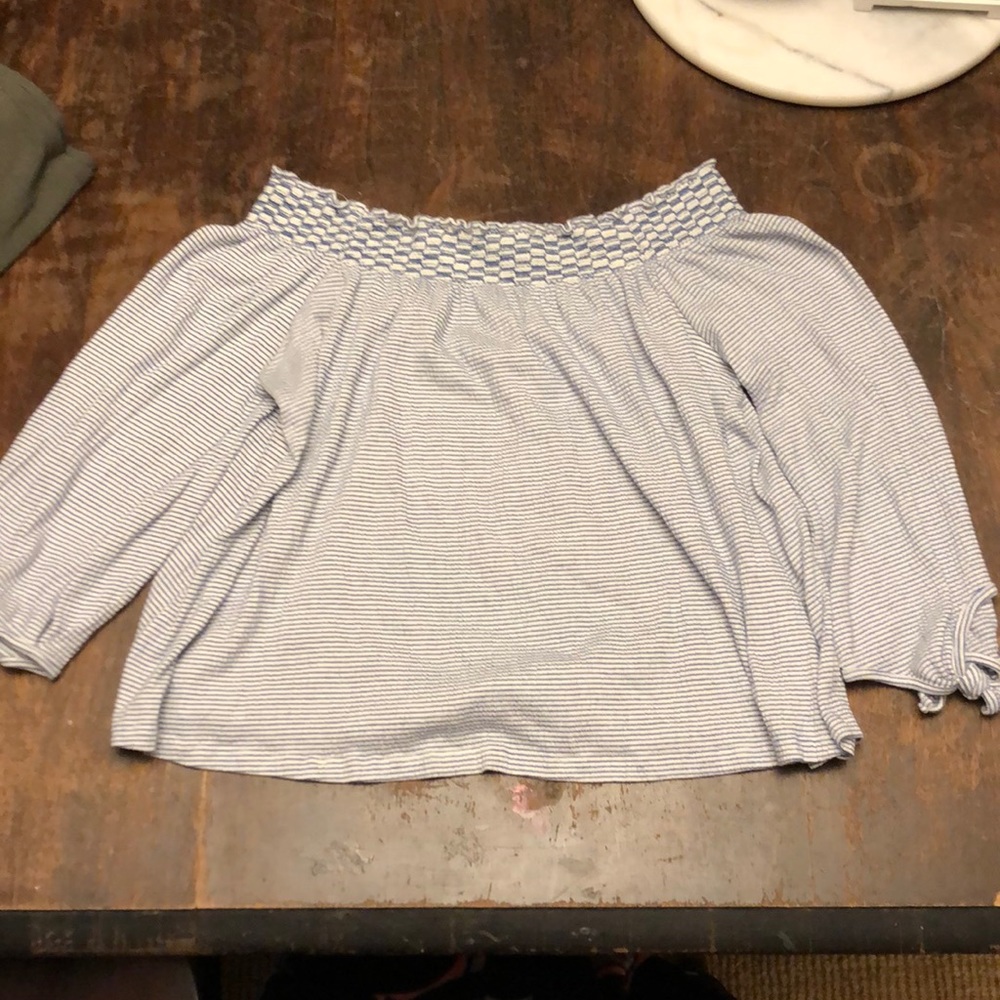 blue and white striped blouse